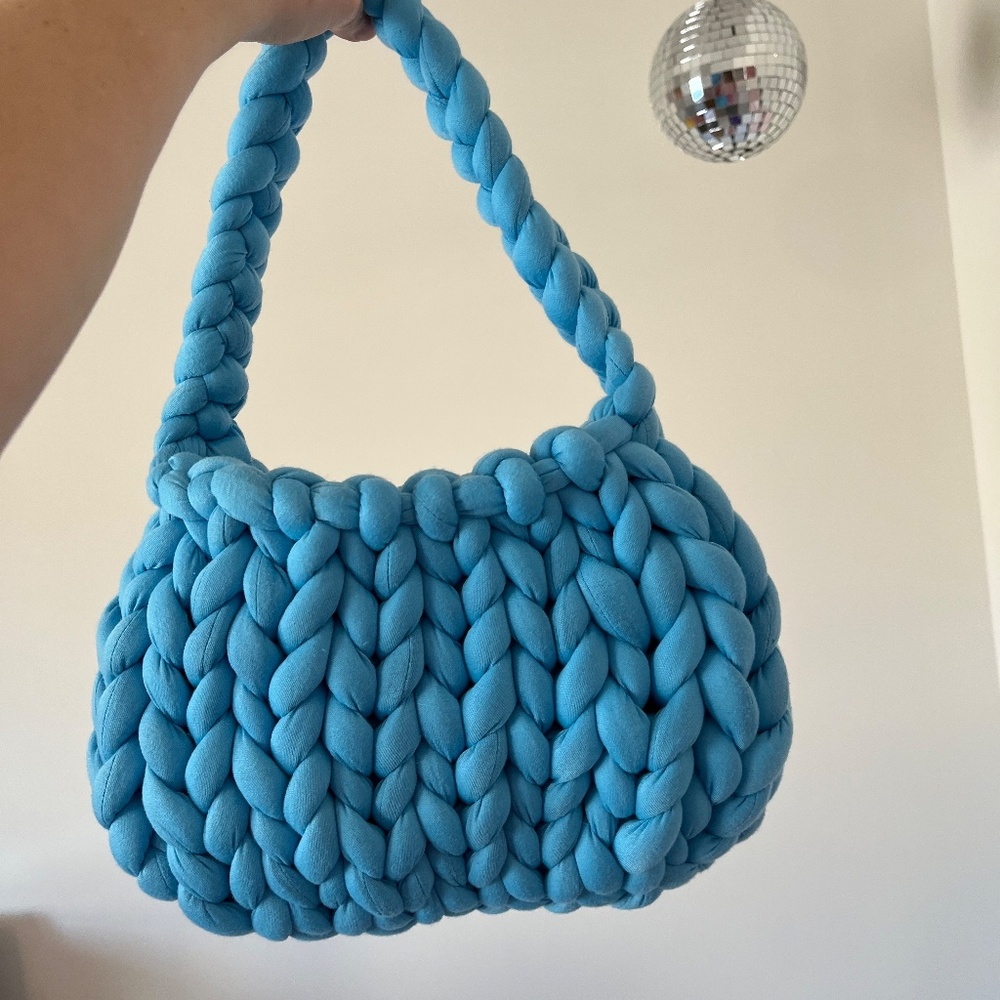 Blueberry Chunky Knit Puffer Bag/Handmade by me!